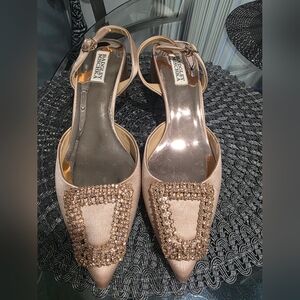 Badgley Mischka Rose Gold Crystal-Embellished Pointed Slingback Heels